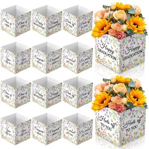 Qunclay 12 Pcs Graduation Box Table Centerpieces 7 Inch Wildflower Paper Flower Boxes Table Decor Class of 2026 Congrats Grad Party Supplies for High School College Grad Celebration Prom Decoration