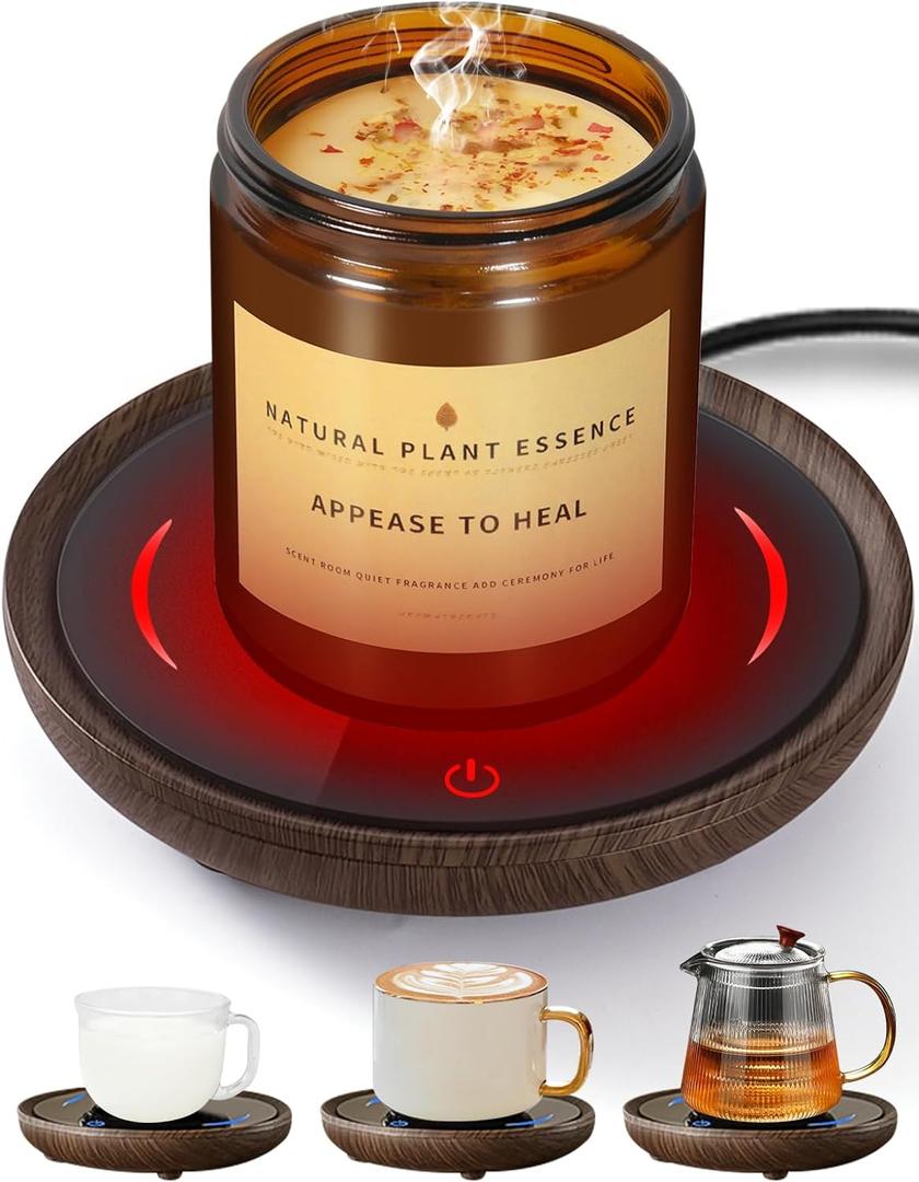 PUSEE Candle Mug Warmer, Gravity-Induction Coffee Mug Warmer for Desk with 2 Temp Settings, Auto Shut Off Coffee Cup Warmer, Beverage Warmers Heating Plate for Coffee, Tea, Milk and Candle Wax