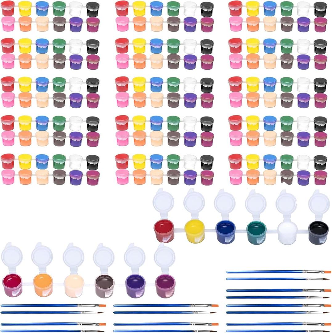 DUA MAIGA 210 Pcs Mini Acrylic Paint Set, 12 Colors Acrylic Paint Strips with 30 Pcs Paint Brushes for Kids & Adults, Kids Paint Set for Home Birthday Classroom Party Favors