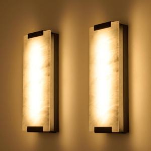 14.2in Alabaster Wall Sconces, Large Natural Marble Wall Sconces Set of Two, LED Modern Wall Lamp for Bedroom, Stairs, Living Room, Vanity, Bedside, Hallway Black 12W