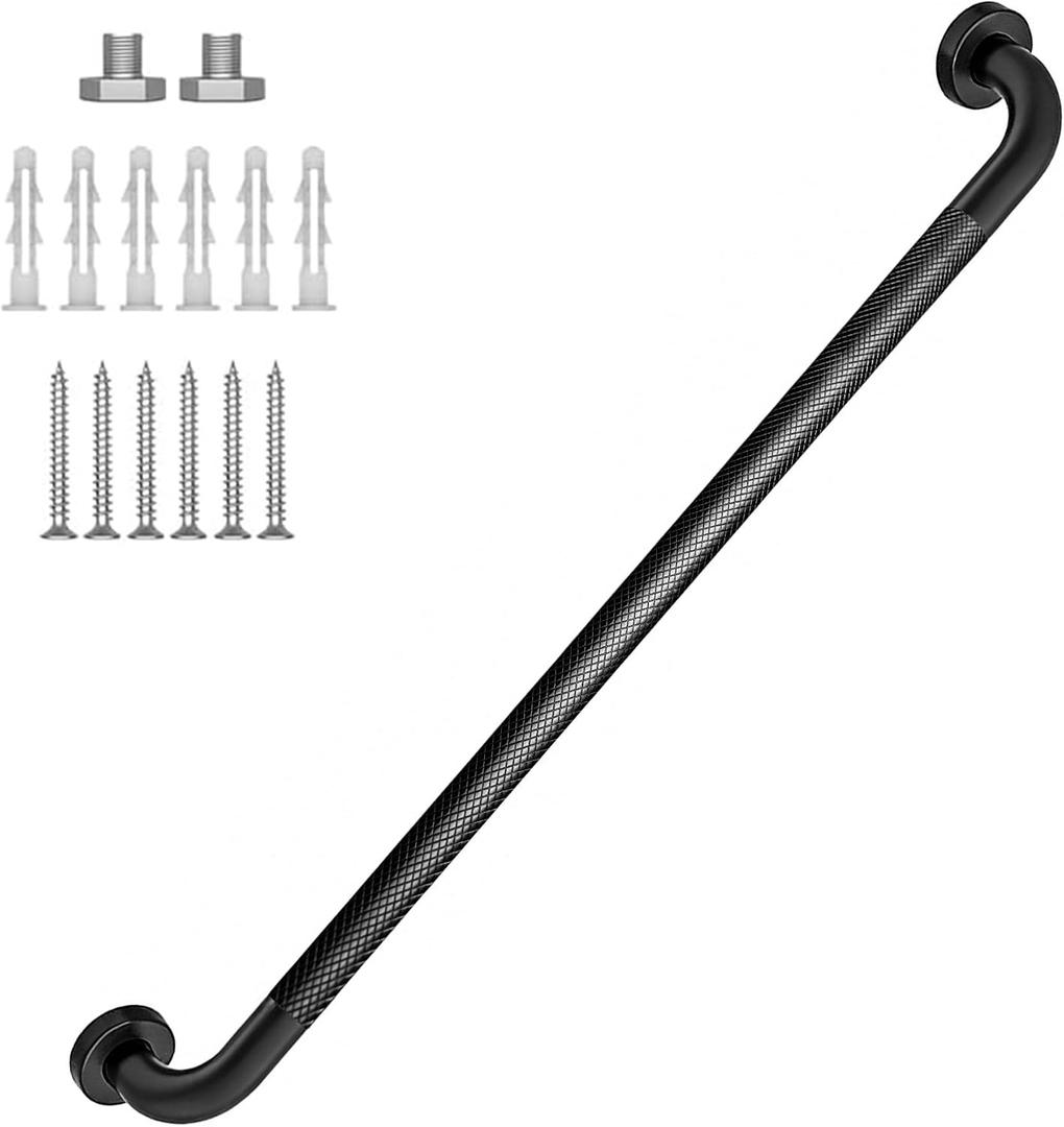 32 Inch Shower Grab Bar 1.25" Dia, Black Anti Slip Bathroom Grab Bar, 304 Stainless Steel Knurled Handicap Grab Bars, Safety Support Handrail, Assist Bath Shower Handle for Elderly Injury Senior