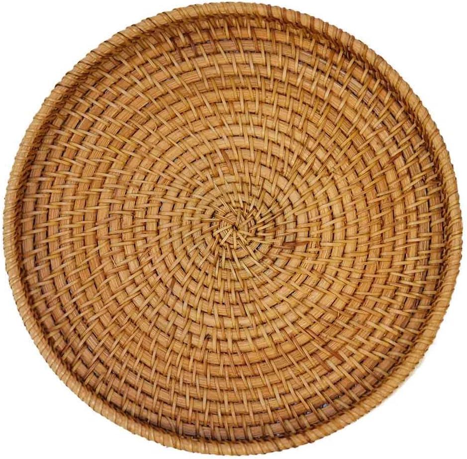 Hand Woven Rattan Serving Basket 8.7 inch - Round Platter for Fruit, Snacks, Appetizers, Bread, Breakfast, BBQs, Parties - Decorative Tray for Living Room, Kitchen, Dining Decor (Small)