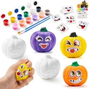JOYIN Halloween Squishy Toys Coloring Craft Kit with 6 Slow-Rise Pumpkins, Halloween Party Supplies, Party Favors for Kids, Pumpkin Painting Kit for Classroom Art DIY Activities Game Goodies Gifts