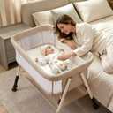 3-in-1 Baby Bassinet Bedside Sleeper for Newborn, Baby Crib Beige | Bedside Bassinet with Breathable Mesh, Portable, 4- Adjustable Height, Mattress, Storage Basket & Lockable Wheels, CPSC