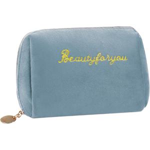 3 x Velvet Makeup Bag, Portable Zipper Make Up Pouch, Cute Small Cosmetic Bag, Flannel Toiletry Bag, Travel Storage Bag Gifts for Women Girls(Blue)