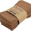 Solid Color Linen Blended Thin Dinner Cloth Napkins - Pack of 12 (40 x 40 cm) - for Events & Home Use (Coffee)
