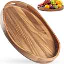 Serving Tray with Handles, Acacia Wood Oval Tray 17.3x12.9x1.9 Inch Large Wooden Coffee Table Ottoman Tray Breakfast in Bed Tray Decorative Rustic Farmhouse Home Dcor Tray for Drinks Snacks & Candles