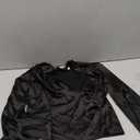 Vrtige Women's Satin Silky Draped Wrap V Neck Ruched Long Sleeve Blouse Shirt Top (Medium, Black)