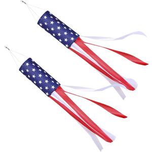 USA 4th of July Decorations Outdoor - 2 Pack American USA Flag Windsocks Stars & Stripes Patriotic Decorations for Hanging Yard and Garden, Water-Proof Fade Resistant Wind Sock (40 Inch)