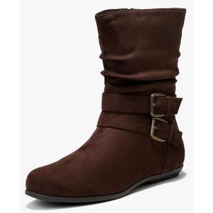 Luoika Women's Wide Width Ankle Boots - Black Brown Short Boots Block Low Heel Side Zipper Booties. Size 9.