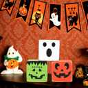 Halloween Square Wood Block Decorations - Fall Pumpkin Ghost Decorations,Spooky Tiered Tray Decorations,Halloween Party Photo Props,Pumpkin Ghosts Square Wooden Blocks Home Decorations