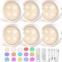 Onumii Puck Lights with Remote Rechargeable Under Cabinet Lighting 1200mAh Colors Changing Lights Magnetic Stick on Lights for Kitchen, Counter, Shelves, Closet (6 Pack, White)