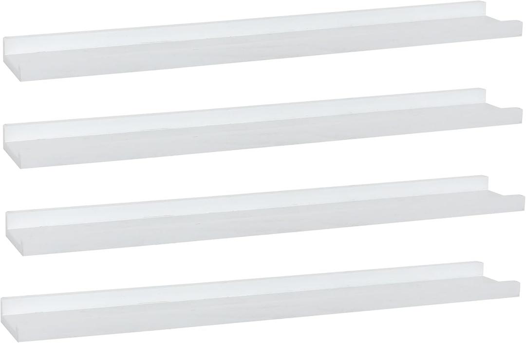Long Floating Shelves 36 Inches Set of 4,Wood Picture Shelf for Wall with Ledge,Photo Frames Display Shelves Wall Mounted Rustic for Living Room Bedroom Kids Nursery,Home Decor (Rustic White)
