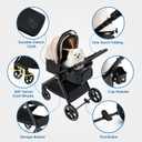 Pet Stroller for Small Medium Dogs Cats Up to 50lbs, Dog Stroller with Removable Carrier, One Click Folding Cat Strollers, All-Terrain 4 Wheels Pet Strollers, Beige