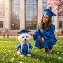 Dog Standing Graduation Costume Outfits with Stole DIY Letter Stickers,Pet Graduation Cap and Gown for Small Medium Dogs Cats,XXL