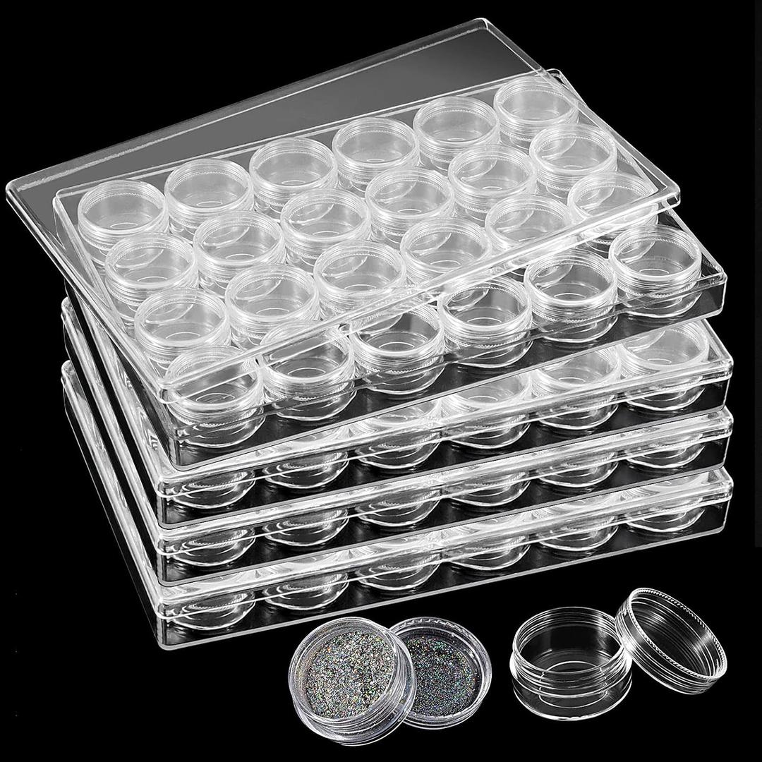 ZOENHOU 4 Pack 24 Grids Diamond Painting Storage Containers, Embroidery Diamond Storage Box Beads Organizer Case with Lid Clear Nail Art Accessories for Jewelry DIY (4Pack 24Grid)