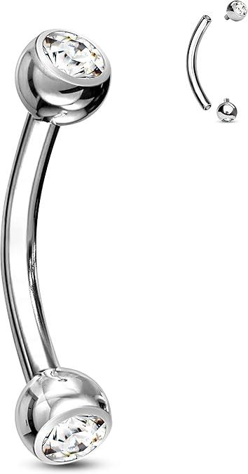 COCHARM G23 Solid Titanium Belly Button Rings 14G CZ Small Short Belly Rings Long Navel Rings 6mm/8mm/10mm/12mm/14mm/16mm Curved Barbell