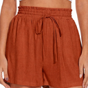 Cizayoi Women's Linen Shorts Wide Leg High Waisted Drawstring Summer Beach Casual Shorts Vacation Outfits Rust XXL