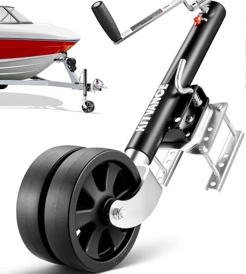 Upgraded 2000 lbs Boat Trailer Jack with 8" Dual Wheels- Heavy Duty Boat Trailer Tongue Jack with Improved Ergonomic Handle, Swivel Boat Trailer Jack for 2.4"-5.5" Trailer Tongues, 12" Lift