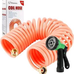 Yereen Garden Hose 50FT EVA Water Hose with 7-Pattern Spray Nozzle,Curly Self Coiling Lightweight Garden Hose,Retractable Drinking Water Safe Garden Coil Hose for Lawn Patio (Pink)