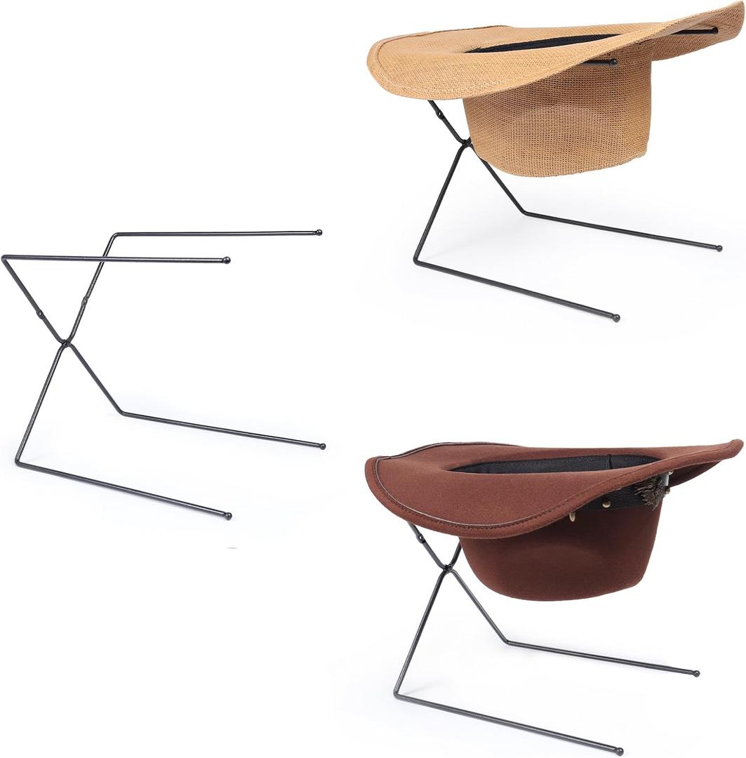 WOMACO Hat Stand for Display - Metal Cowboy Hats Display Rack Holder for Tabletop - Foldable & Easy to Storage (Black, 3 pack)