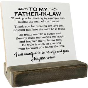 3 x Gifts for Dad from Daughter Wood Plaque Gift, Dear Dad I Love You,Plaque with Wooden Stand, Meaningful Wood Sign Plaque Gift for Dad (To My Father-in-Law)