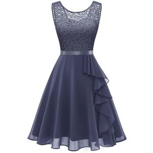 BeryLove Women's Cocktail Dresses Prom Wedding Guest Short Bridesmaid Dresses Ruffle Hem Sleeveless Lace Formal Dress, Medium Size