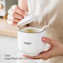 12oz Sugar Bowl with Lid and Spoon - Ceramic Sugar Jar Dispenser for Coffee Bar Kitchen Countertop Canister Salt & Spice Container - White (12, ounces)