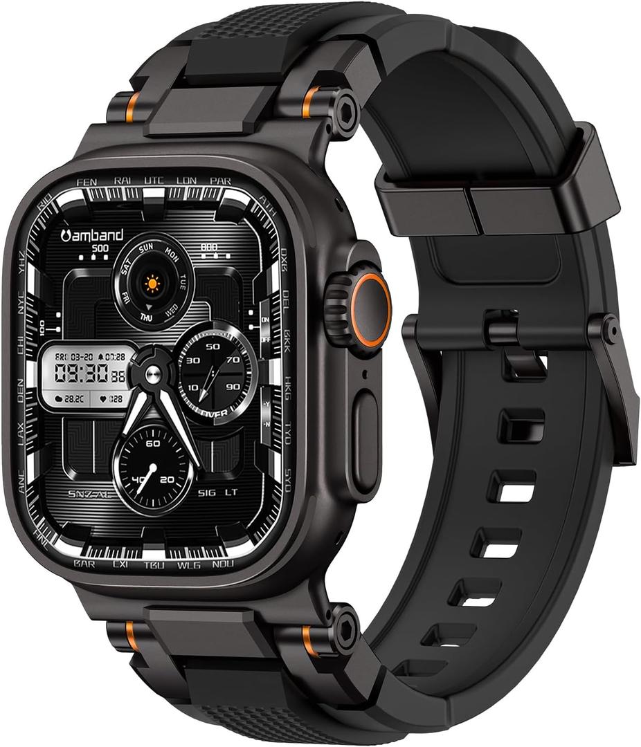 amBand Bands Compatible with Apple Watch Ultra 3/2/1 49mm, M1 Sport Series Rugged Durable Strap with Metal Connector to Match Ultra's Titanium Case for iWatch 49mm Men Matte Black