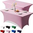 Trlyc 2 Pack 6FT Spandex Table Cloth - 72 x 30 Inch Rectangular Stretch Tablecloth, Wrinkle Resistant Scretch Table Cover for Wedding, Party, Banquet, Picnic, Outdoor Decoration (2Pcs,Pink)