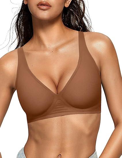 OEAK Womens Deep V Bras Wireless Comfortable Bra Supportive No Underwire Bras Tshirt Push Up Bralettes Plunge Seamless Bra (Medium)