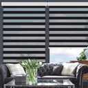 LUCKUP Cordless Zebra Blinds Roller Shades for Window-Dual Layer Sheer Blinds Light Control with Valance Day Night Privacy Light Filtering Fabric, 19" W x 72" H, Black