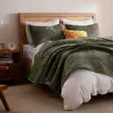Oversized King Quilt 120''x120'', Lightweight Olive Green Velvet Comforter Set with 2 Matching Shams, Soft Cross Stitch Bedspread Coverlet, Oversized King Bedding Set for All Season, Oversized California King