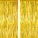 2 Pack Gold Tinsel Backdrop, 3.28 FT x 7.05 FT Metallic Fringe Curtain, Gold Color Graduation Backdrop Party Streamers, Party Supplies Door Decorations for Birthday Anniversaries