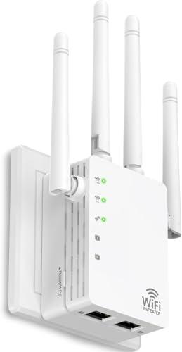 WiFi Extender with Ethernet Port, 1200Mbps Dual Band (5GHz/2.4GHz) WiFi Booster.Covers Up to 12880 Sq.ft,Supports 105 Devices, Easy Setup Signal Booster, EasyMesh Compatible, Four Directional Antennas