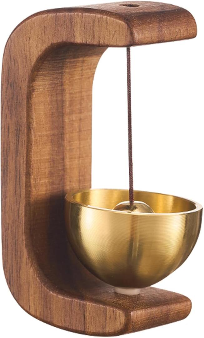 Magnetic Shopkeepers Bell for Door Opening - Vintage Wooden Wind Chime Doorbell with Brass Bell, Dopamine Decor & Wireless Adhesive Door Chime for Front Porch, Wall, Garden, Shop, Housewarming Gift (Coffee)