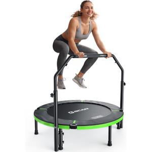 BCAN 40" Foldable Mini Trampoline, Rebounder Trampoline for Adults, Adjustable Foam Handle, Exercise Rebounder for Adults Indoor/ Garden Workout, Max Load 330lbs, Black
