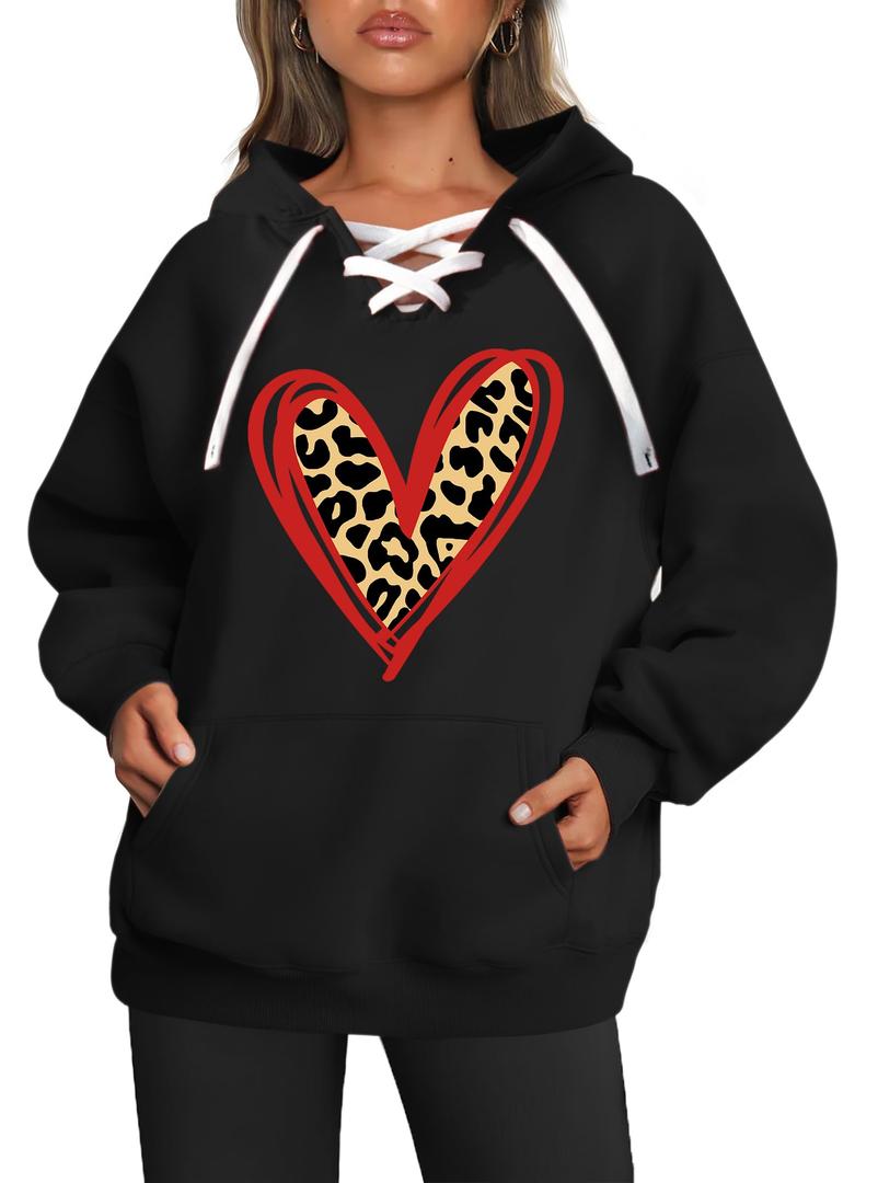 Casual Sweatshirt for Women: Funny Love Heart Graphic Long Sleeve Pullover Top Size Small