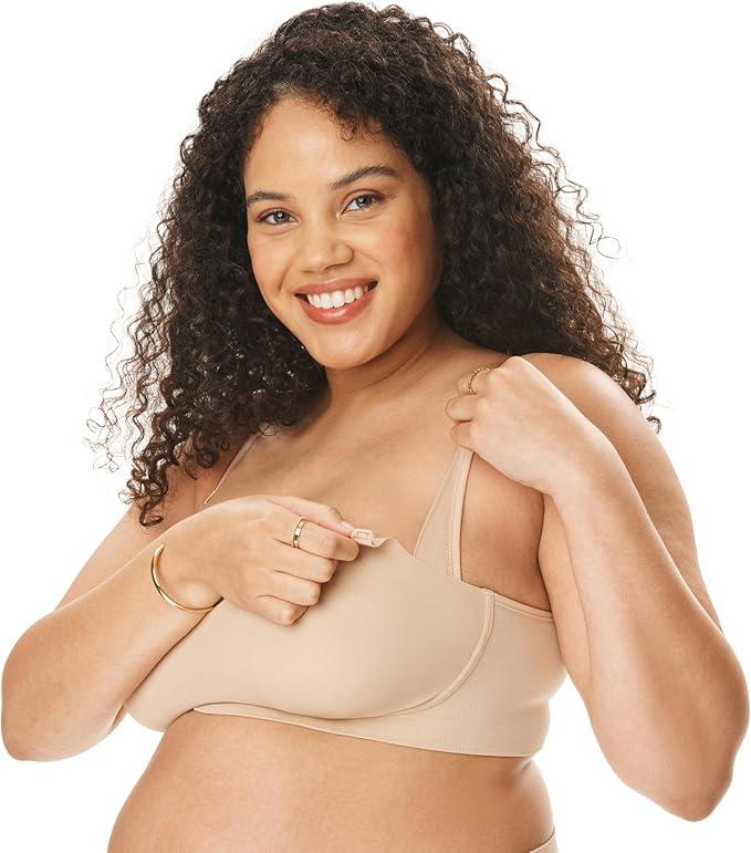 Motherhood Maternity Womens Comfort Nursing Bra with Removable Pads, Wirefree and Seamfree, Breastfeeding Friendly, Essential Nude, Medium