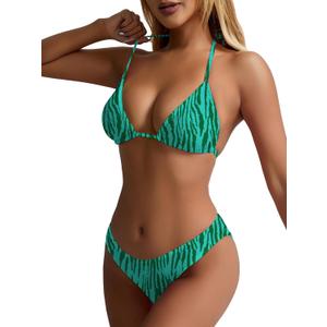 TASHEHE Women's Colorful String Bikini Set Sexy Triangle Two Piece Swimsuit Halter Bathing Suit (S)