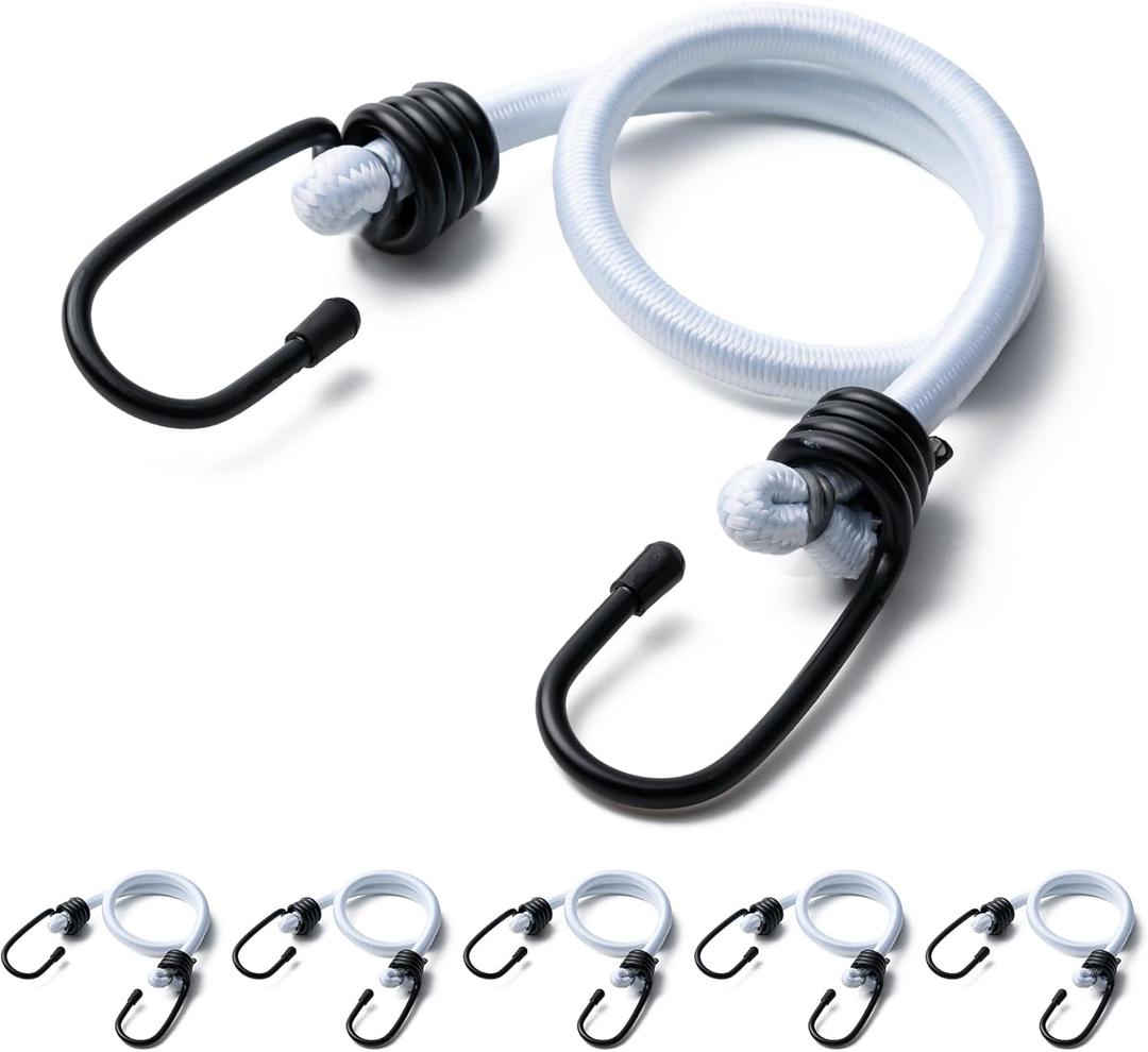 18inch Bungee Cords with Hooks,6Pcs Heavy Duty Extra Strong Outdoor Elastic Rope,Multi-Purpose Elastic Bungee Straps for Luggage,Camping,Tarps,Bike Rack,Outdoor Tent,WeatherproofWhite