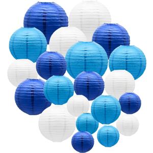 ADLKGG Blue Paper Lanterns Decorative, Hanging Round Paper Lantern Party Supplies for Anniversary Graduation Wedding Birthday Party Baby Shower Decorations Indoor Outdoor, 21pcs