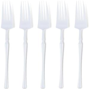 Infinity Flatware White Disposable Dinner Forks - 32 Count | Elegant Hard Plastic Cutlery for Events and Parties Pack of 2