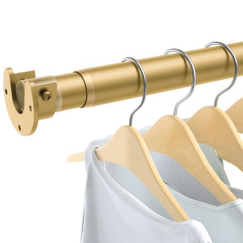 Closet Rods for Hanging Clothes, 17 to 39 Inch Heavy Duty Stepless Adjustable Closet Hanging Rod, 1.3 Inch Diameter Metal Closet Rod for Wardrobes Laundry Bedroom RV, Gold