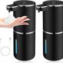 2 Pack Automatic Soap Dispensers, 12.8oz/ 380ml USB Touchless Automatic Foaming Soap Dispenser, Rechargeabled Wall Mounted Smart Soap Dispenser for Bathroom Kitchen Dish Soap(Black)