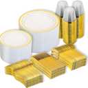 N9R 600PCS Disposable Plastic Plates, Gold Plastic Dinnerware Set Includes 100 Dinner Plates, Dessert Plate, Cups, Spoons, Forks, Knives for 100 Guests, Perfect for Party, Wedding, Birthday
