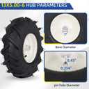 GICOOL 13x5.00-6" Tubeless Tiller Tire and Wheel, 1" Axle Size, 3-1/8" Centered Hub, 13x5-6 Agriculture Super Lug Tractor & Trencher Tire Replacement, 1 Pack