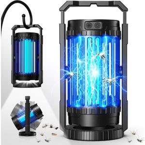 Evolpol Bug Zapper Outdoor & Indoor, 4200V Electric Mosquito Zapper, 4 in 1 Fly Trap with 5000mAh Battery & LED, Portable & Rechargeable Mosquito Killer for Outdoor Patio, Camping (Black)