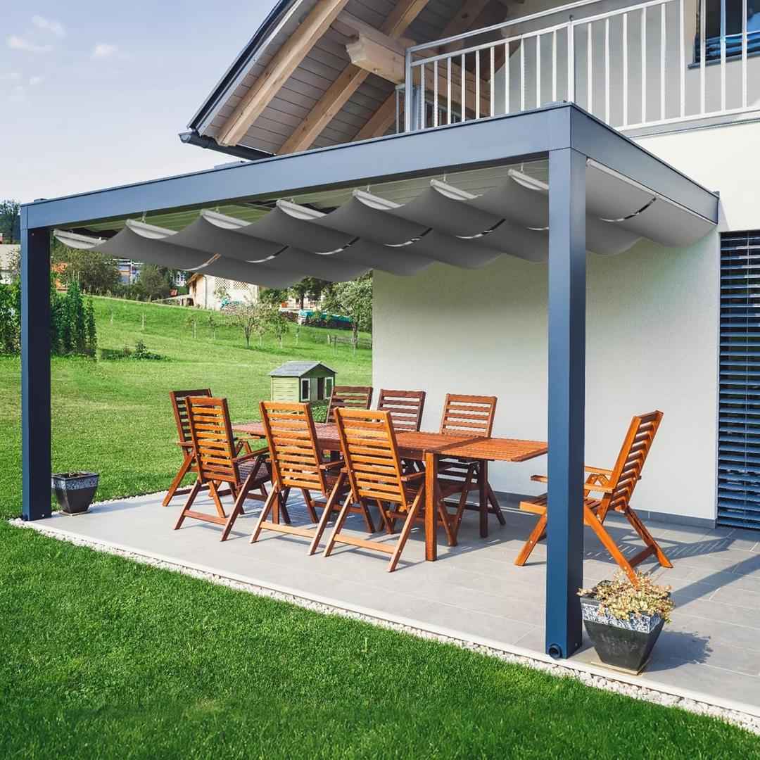 4'x18' Wave Retractable Sun Shade Sail Pergola Cover, Gray