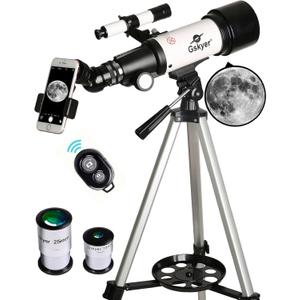 Gskyer Telescope, 70mm Aperture 400mm AZ Mount Astronomical Refracting Telescope for Kids Beginners - Travel Telescope with Carry Bag, Phone Adapter and Wireless Remote. (AZ70400)
